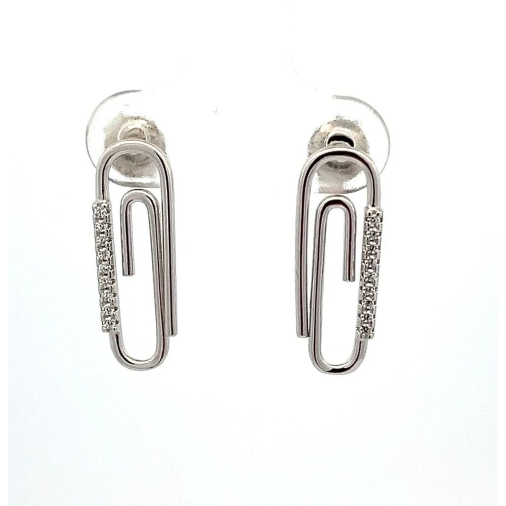 Paper clip Stud Earrings 925 Sterling Silver